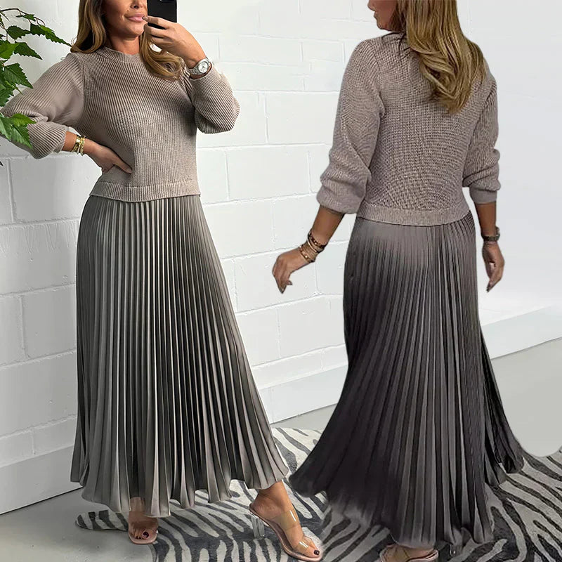 🔥 Rochie plisată elegantă și elegantă cu un decolteu rotund-1
