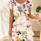 🌸 Rochie în cascadă cu imprimare florală în mai multe plante
