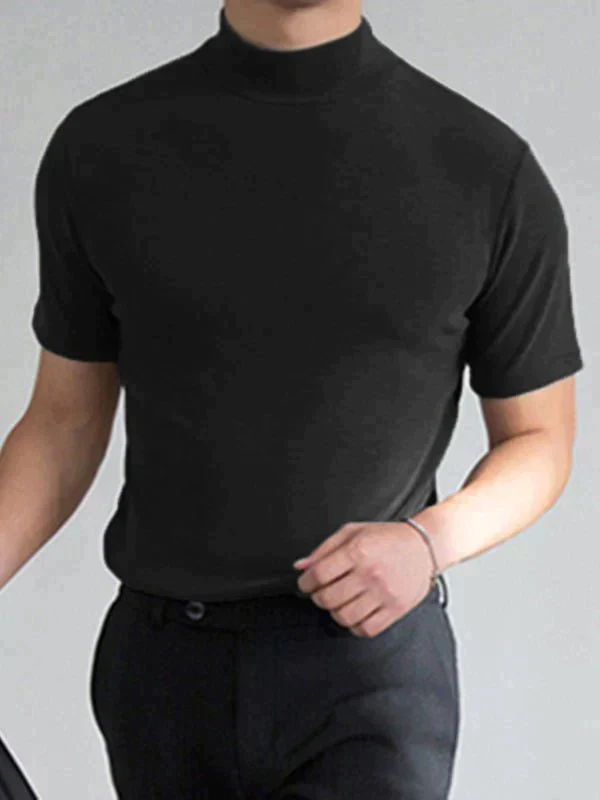 👕 🔝 Tricou slim cu guler ridicat pentru bărbați – Stil mulat, confortabil și modern 🎁-3