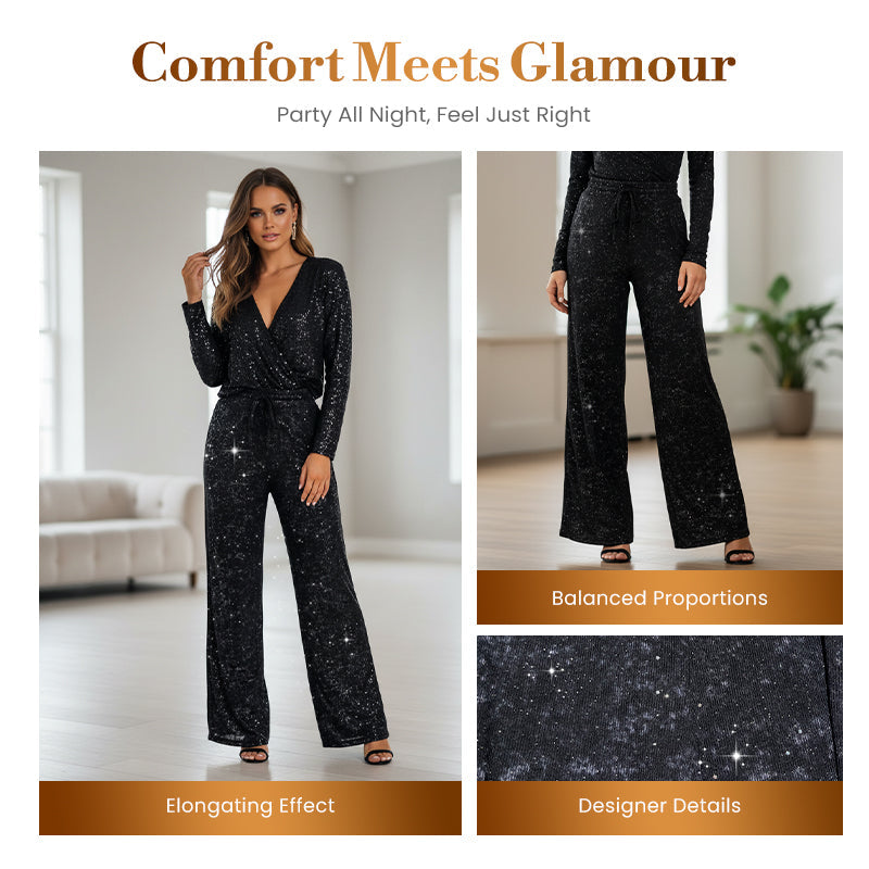 📢📢50 % OFF !!🎅Women's Sequin Sparkle Wide Leg Pants with Elastic Waistband-1
