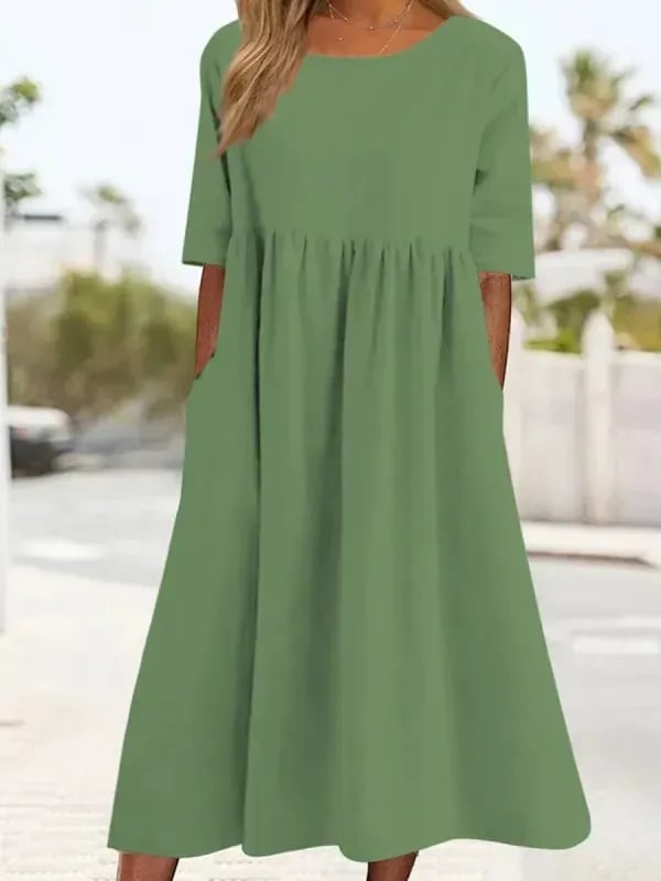 【S-5XL】👗Rochie din bumbac cu decolteu rotund și buzunare-7