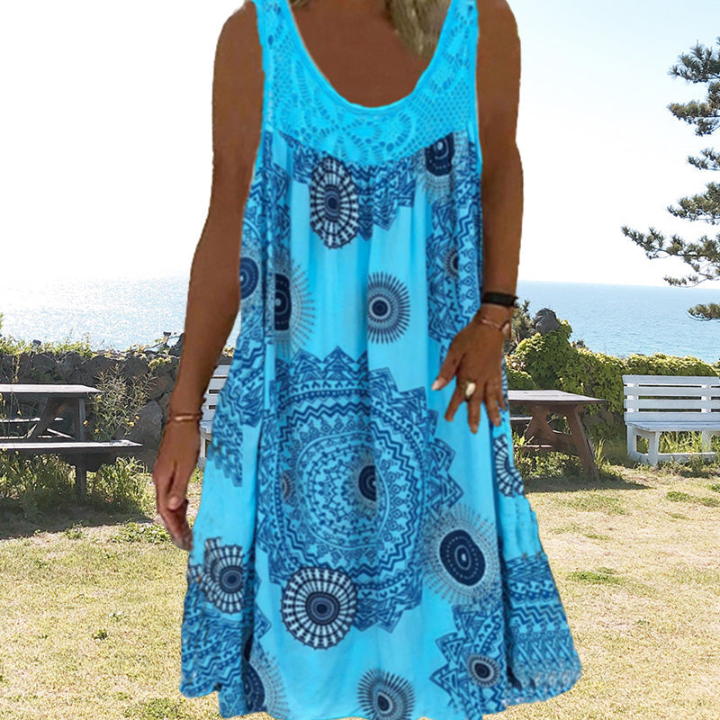 👗 【S-5XL】Femei de vară fără mâneci rochie imprimată de vară-10
