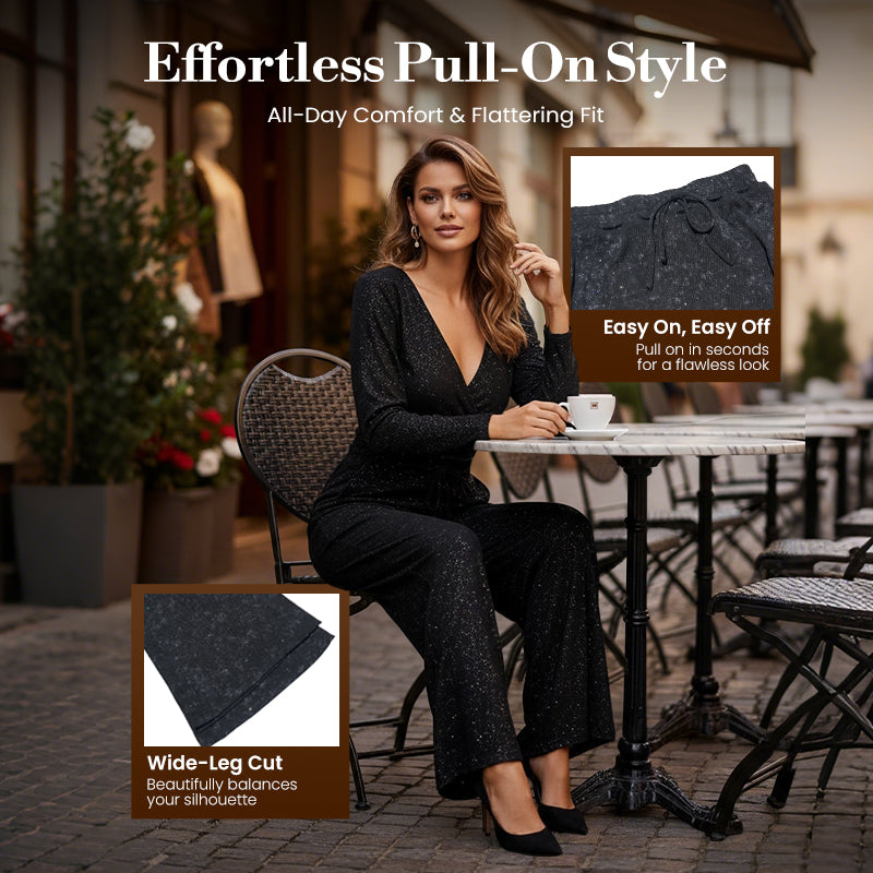 📢📢50 % OFF !!🎅Women's Sequin Sparkle Wide Leg Pants with Elastic Waistband-2