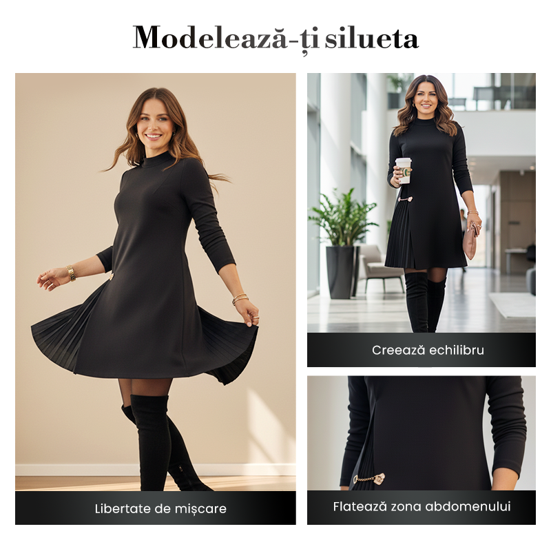 💝Reduceri de Anul Nou 50% OFF💝Rochie elegantă cu mâneci lungi și pliuri-1