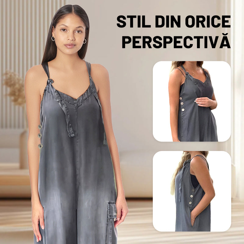 💖Salopetă Largă pentru Femei, cu Pantaloni Evazați și Buzunare🌹-3