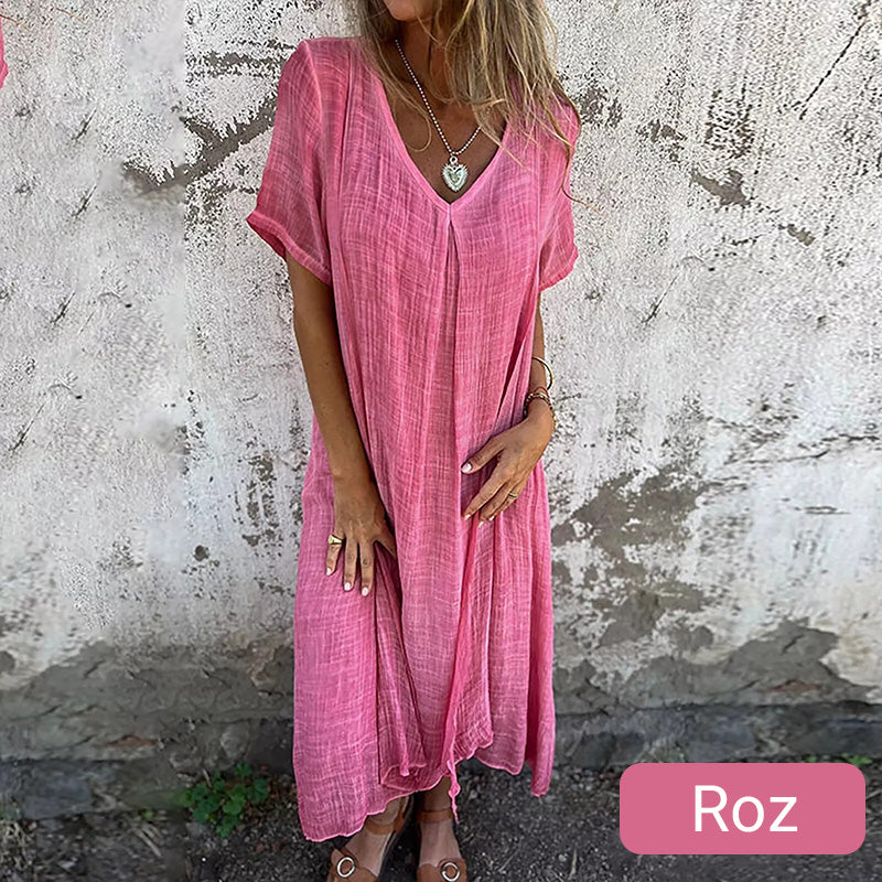 Rochie Maxi Lejeră cu Decupaj în V pentru Femei-11