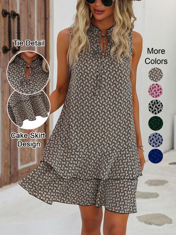 🌟Ofertă specială – 50% reducere!! 👗💕Rochie pentru femei cu fundă și model geometric