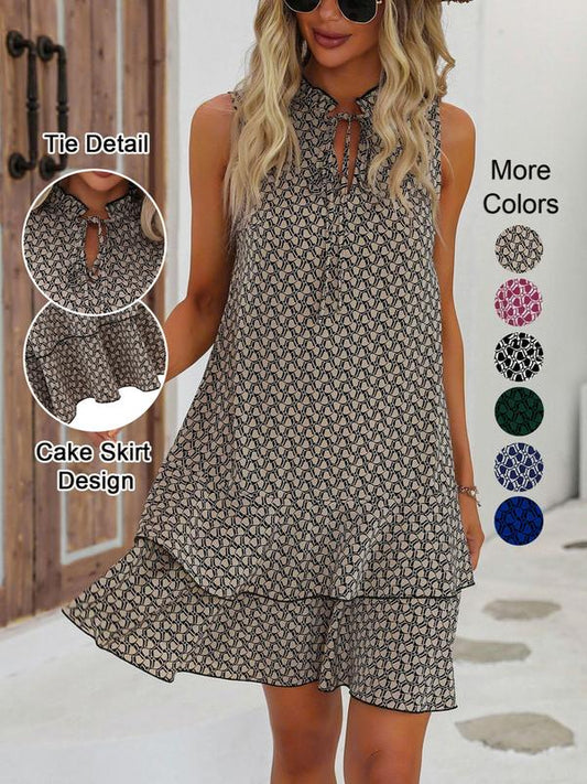 🌟Ofertă specială – 50% reducere!! 👗💕Rochie pentru femei cu fundă și model geometric