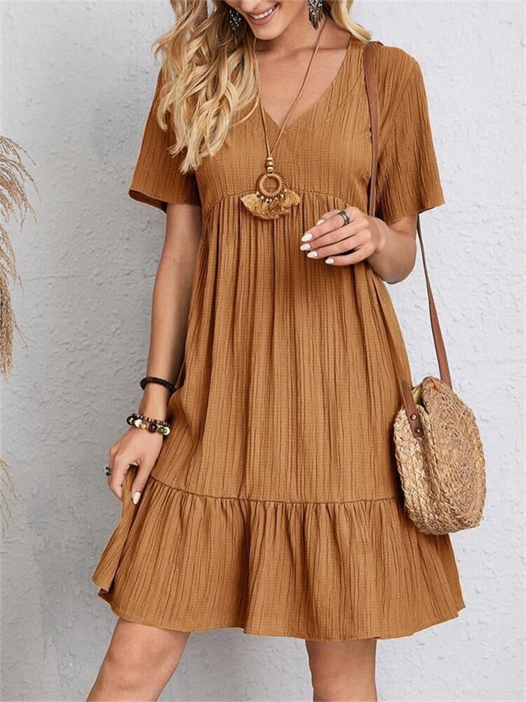 😍【S-3XL】👗Rochie lungă casual cu mânecă scurtă-11