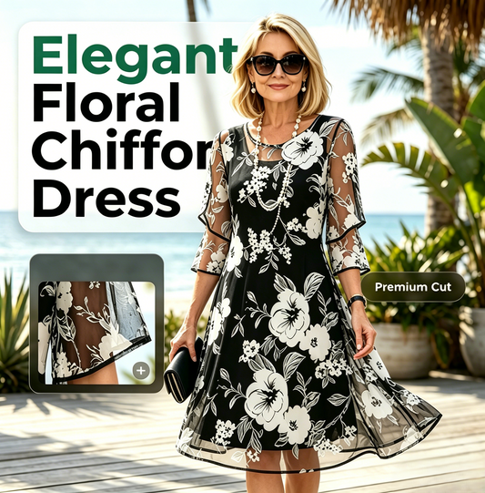 O rochie elegantă pentru femei din șifon, cu imprimeu floral