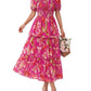 💃Rochie pentru femei cu imprimeu floral, gât pătrat, mâneci scurte, cu volane și smocuri