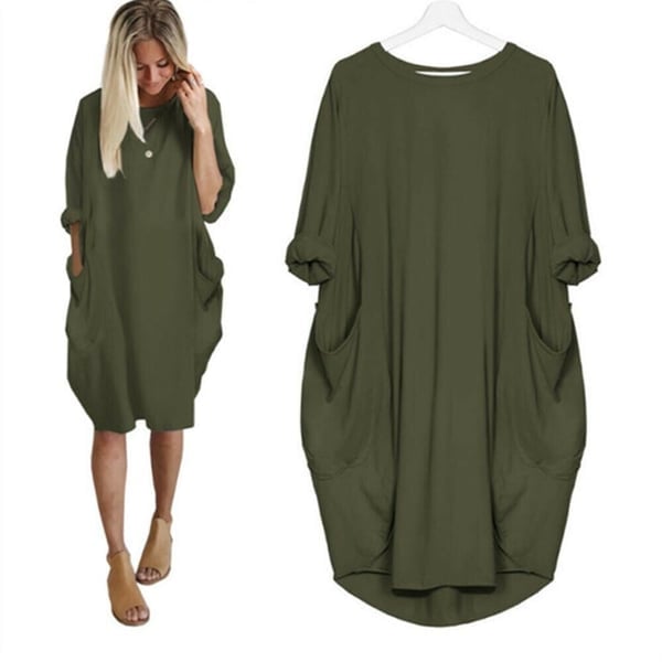 Vânzare fierbinte💝 Rochie casual cu mâneci lungi și buzunare largi pentru femei-7