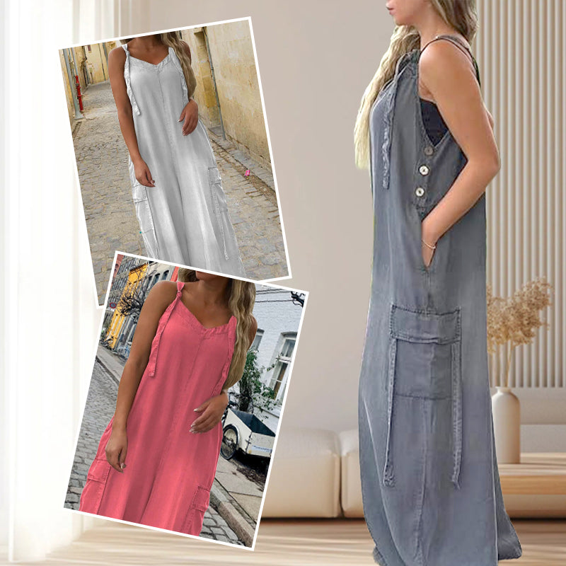 💖Salopetă Largă pentru Femei, cu Pantaloni Evazați și Buzunare🌹-4