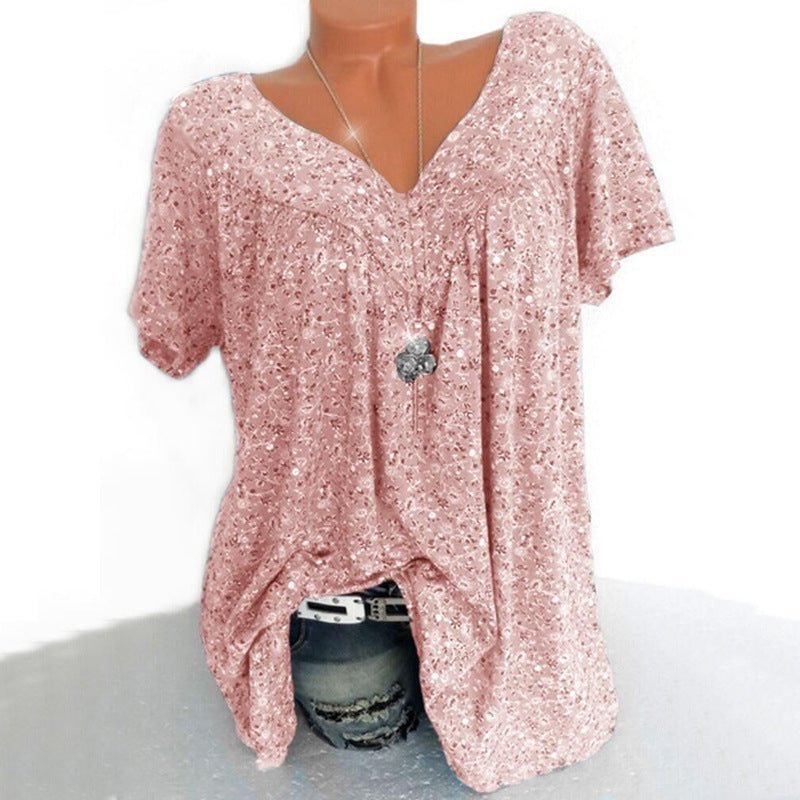 👕 50% REDUCERE ACUM! 🌸 Bluză cu mâneci scurte și imprimeu de primăvară – țesătură ușoară, imprimeuri vibrante și croială casual 👚-4