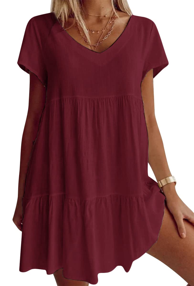 💝Rochie casual cu mâneci scurte, cu decolteu în V-5