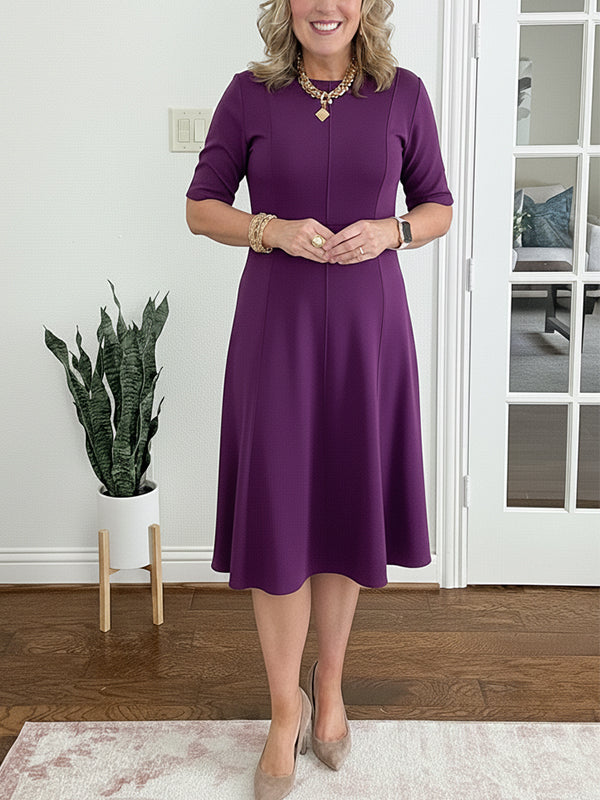 🔥 rochie elegantă cu decolteu rotund și dungi verticale-4