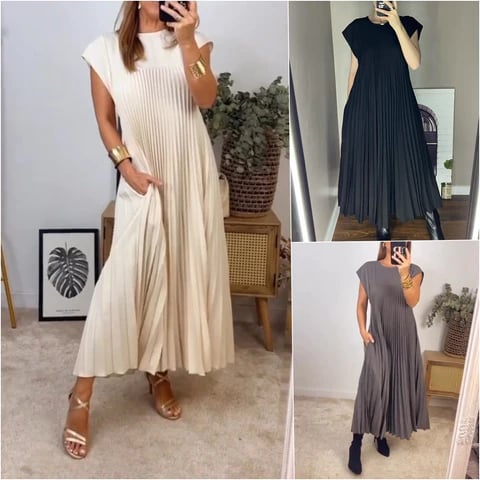 ✨💕【M-3XL】Rochie plisată pentru femei în culoare solidă👗-2