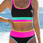 🔥🎁Noutate: 50 % REDUCERE🔥🌼 Set de bikini sportiv din nylon în trei piese, cu blocuri de culori – talie înaltă cu efect de slăbire a abdomenului 👙-4