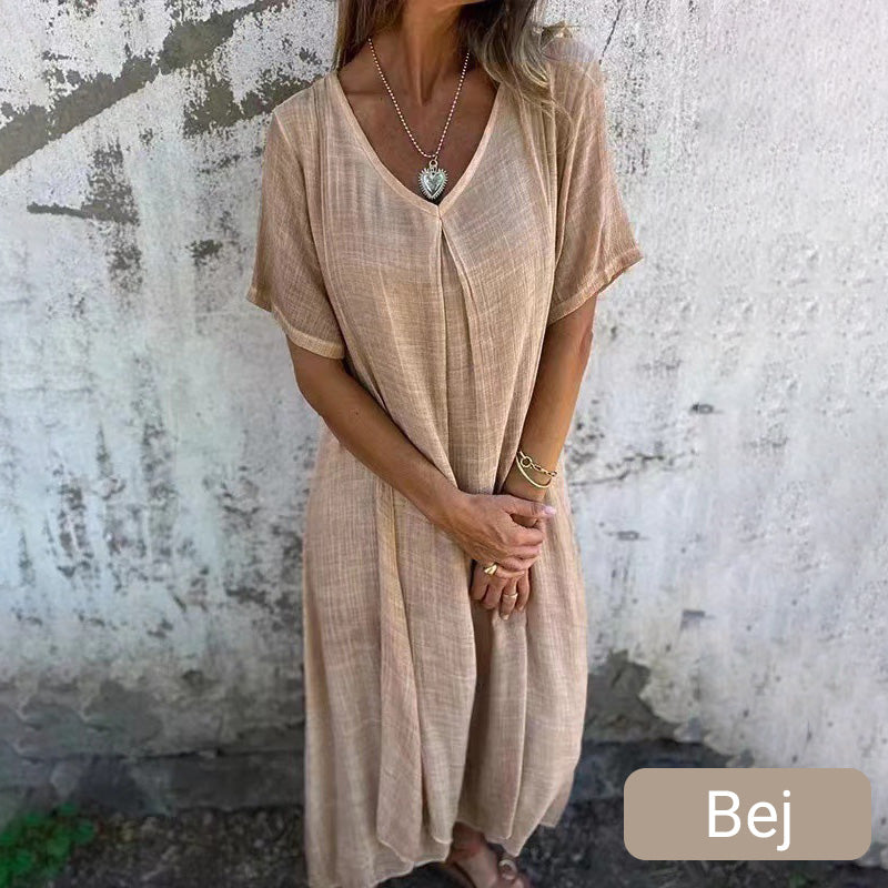 Rochie Maxi Lejeră cu Decupaj în V pentru Femei-13