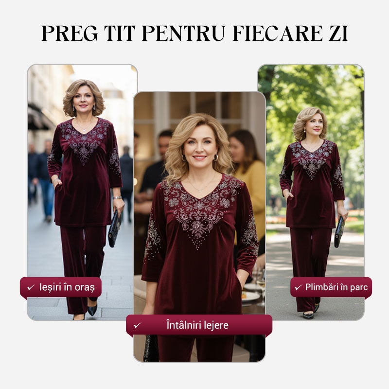 💞Set top și pantaloni din catifea cu strasuri pentru femei-5