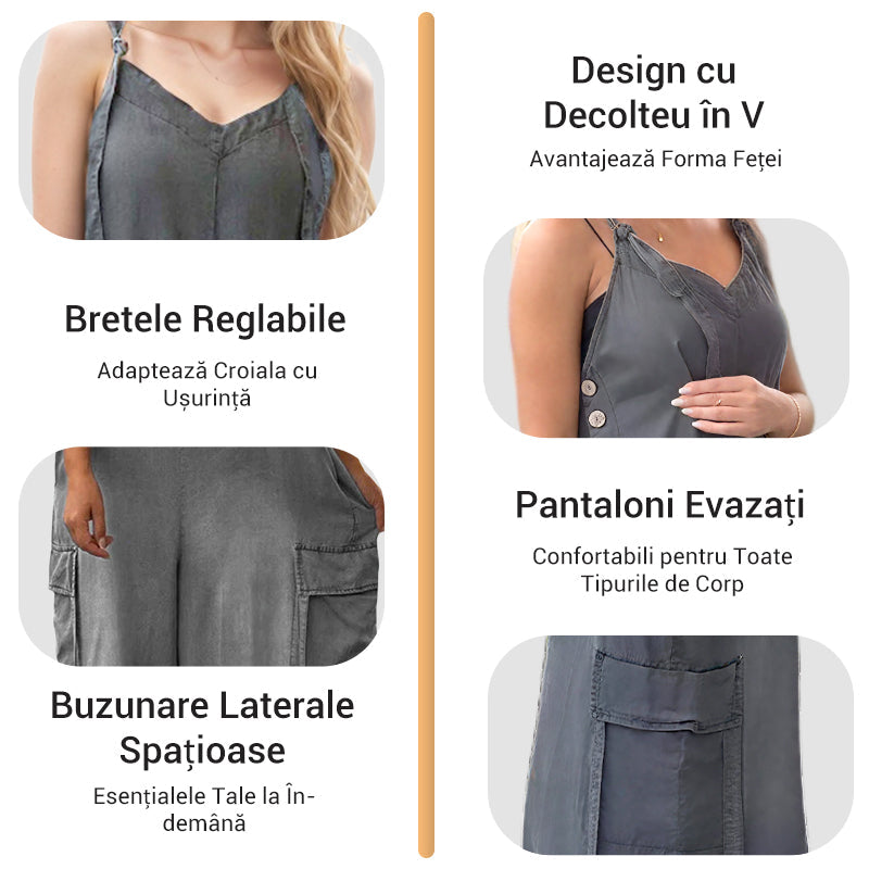 💖Salopetă Largă pentru Femei, cu Pantaloni Evazați și Buzunare🌹-5