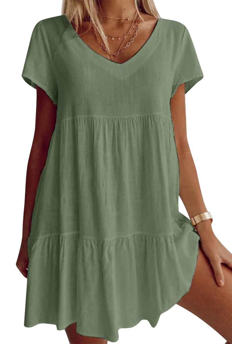 💝Rochie casual cu mâneci scurte, cu decolteu în V-6