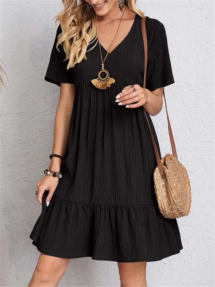 😍【S-3XL】👗Rochie lungă casual cu mânecă scurtă-7