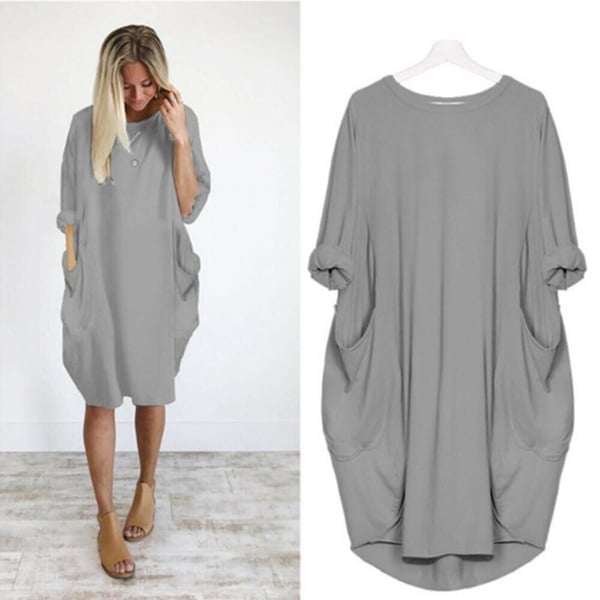 Vânzare fierbinte💝 Rochie casual cu mâneci lungi și buzunare largi pentru femei-3