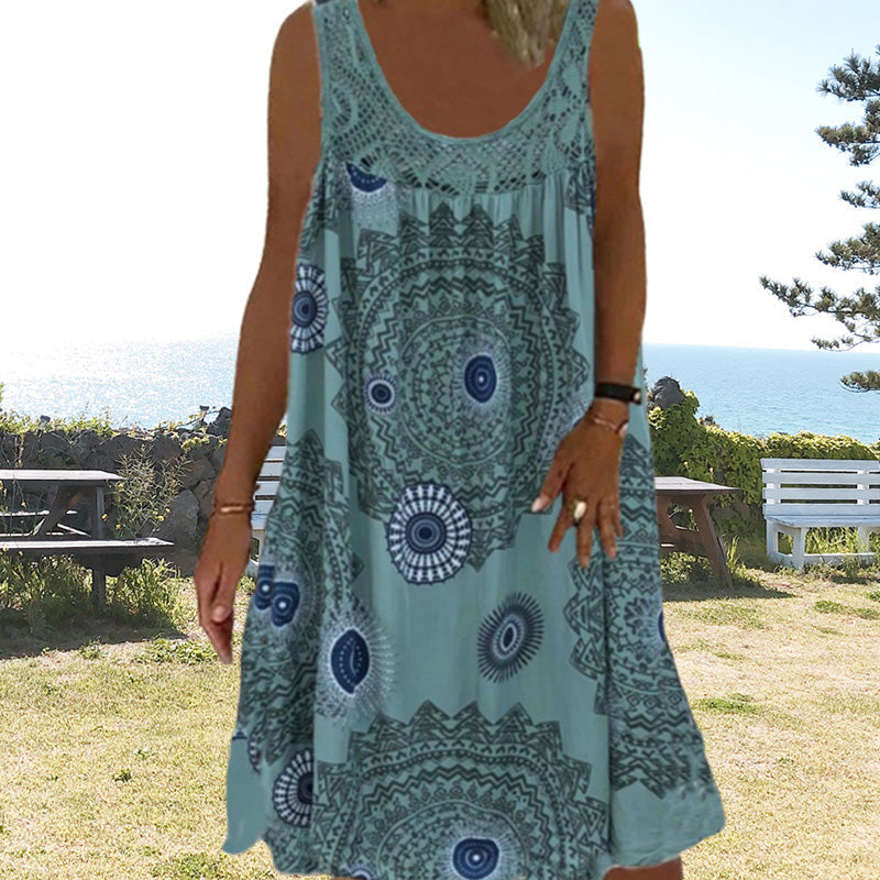 👗 【S-5XL】Femei de vară fără mâneci rochie imprimată de vară-5