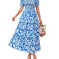 💃Rochie pentru femei cu imprimeu floral, gât pătrat, mâneci scurte, cu volane și smocuri
