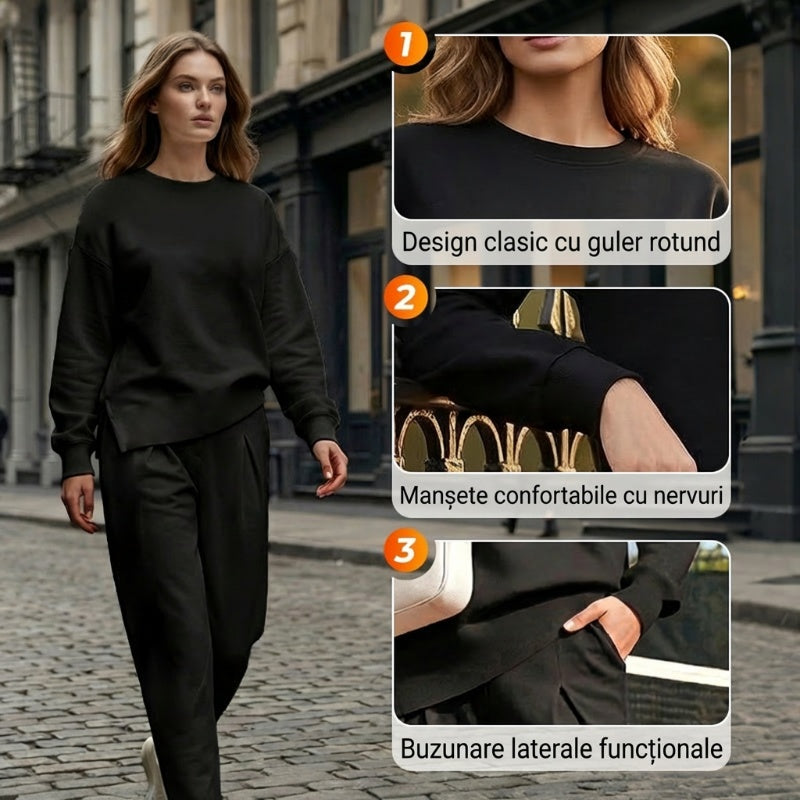⏰ Acum cu doar 50% reducere!🔥Set de hanorace și pantaloni cu mâneci lungi și tiv neregulat pentru femei-5