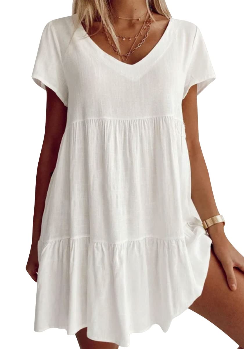 💝Rochie casual cu mâneci scurte, cu decolteu în V-2