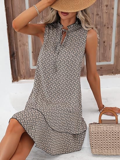 🌟Ofertă specială – 50% reducere!! 👗💕Rochie pentru femei cu fundă și model geometric-12