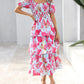 💃Rochie pentru femei cu imprimeu floral, gât pătrat, mâneci scurte, cu volane și smocuri