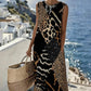🎁Ofertă limitată: reducere de 50%！💐Rochie lungă fără mâneci, cu imprimeu leopard în stil patchwork