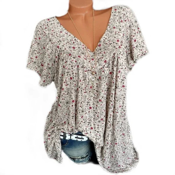 👕 50% REDUCERE ACUM! 🌸 Bluză cu mâneci scurte și imprimeu de primăvară – țesătură ușoară, imprimeuri vibrante și croială casual 👚-2