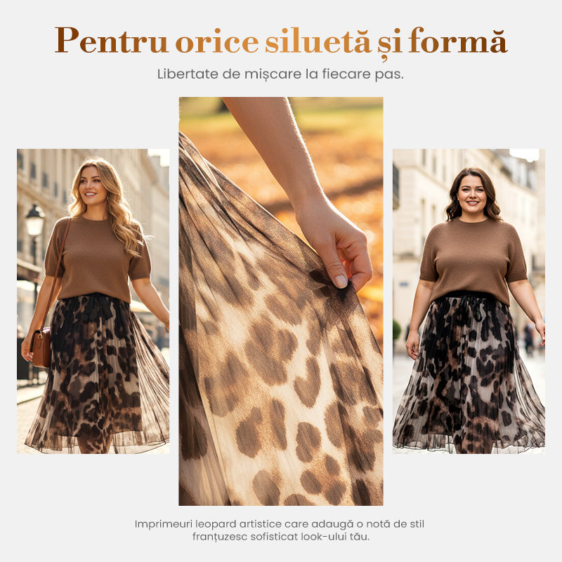 Set din două piese pentru femei: pulover și fustă leopard fluida-4