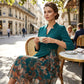 Rochie elegantă din material sintetic, în două piese, cu imprimeu de frunze✨ Eleganță naturală, oricând, oriunde ✨-1
