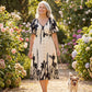 🌹🦋 Size (S-5XL)| Croială A (Ascunde Talia) | Rochie Midi Elegantă cu Decolteu în V și Imprimă Botanic Plus|✨-10