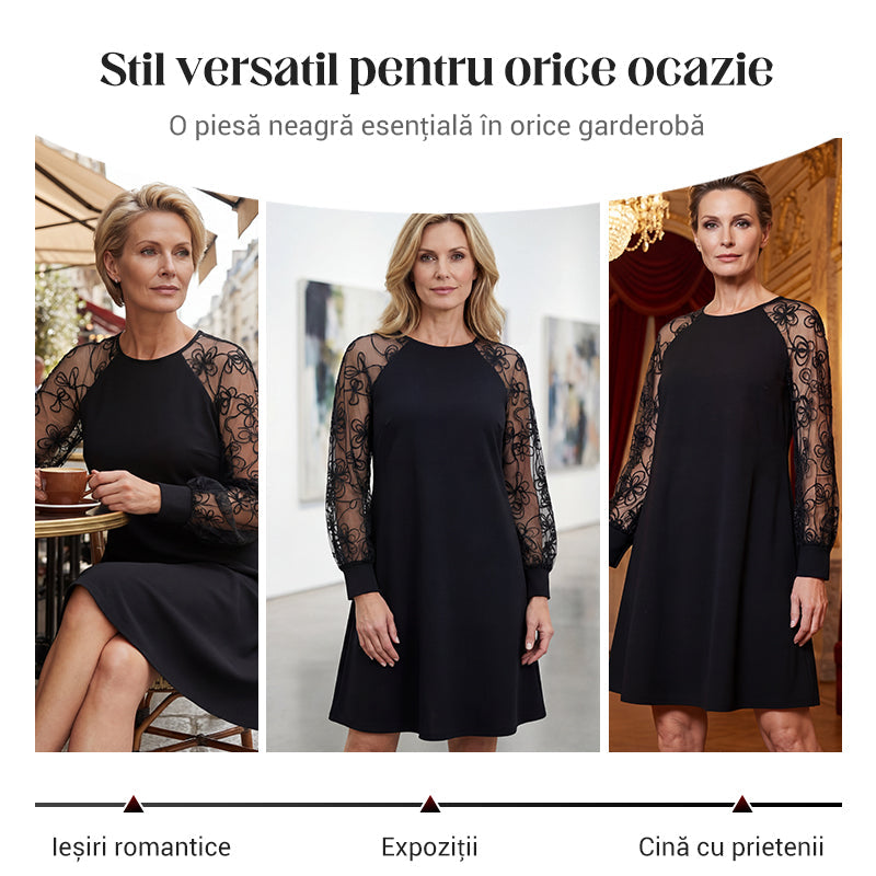 👗Rochie din dantelă cu mâneci lungi și decolteu rotund💖-8