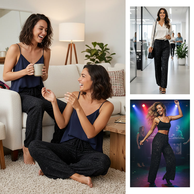 📢📢50 % OFF !!🎅Women's Sequin Sparkle Wide Leg Pants with Elastic Waistband-6