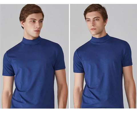 👕 🔝 Tricou slim cu guler ridicat pentru bărbați – Stil mulat, confortabil și modern 🎁-16