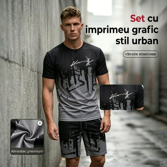 Set pentru bărbați compus dintr-un tricou cu imprimeu și pantaloni scurți
