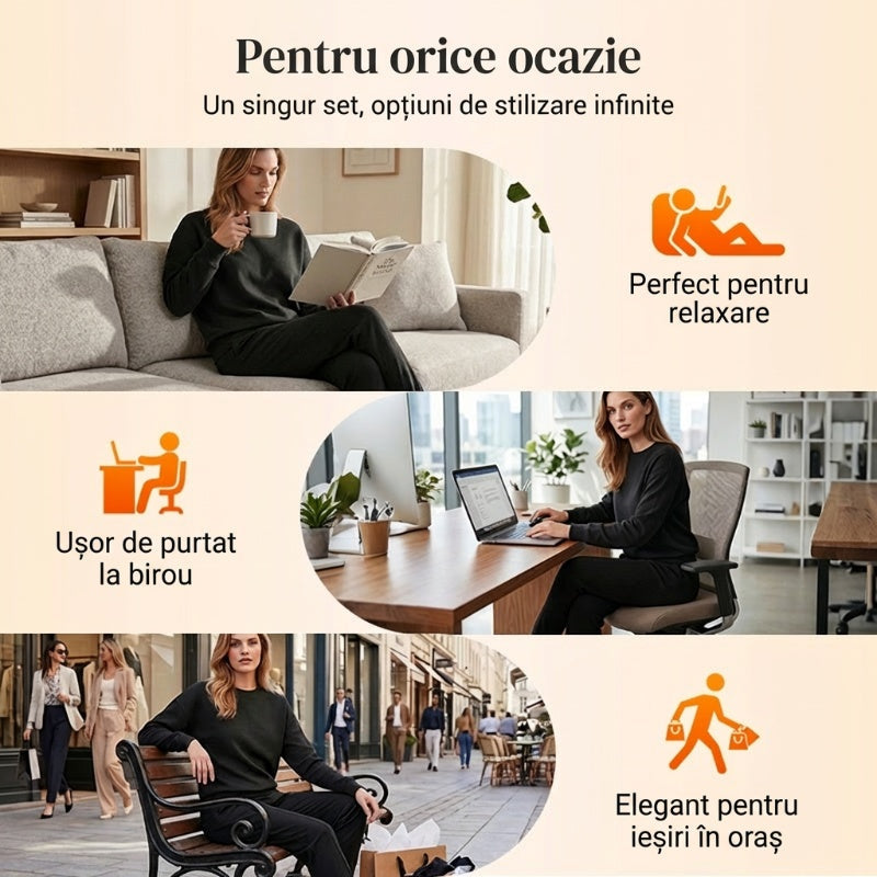 ⏰ Acum cu doar 50% reducere!🔥Set de hanorace și pantaloni cu mâneci lungi și tiv neregulat pentru femei-6