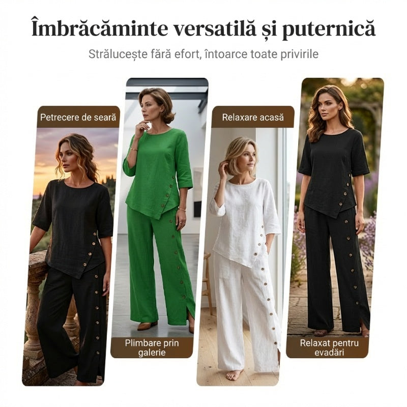 💖Top cu tiv neregulat pentru femei și pantaloni cu picior larg, set din două piese🔥-8