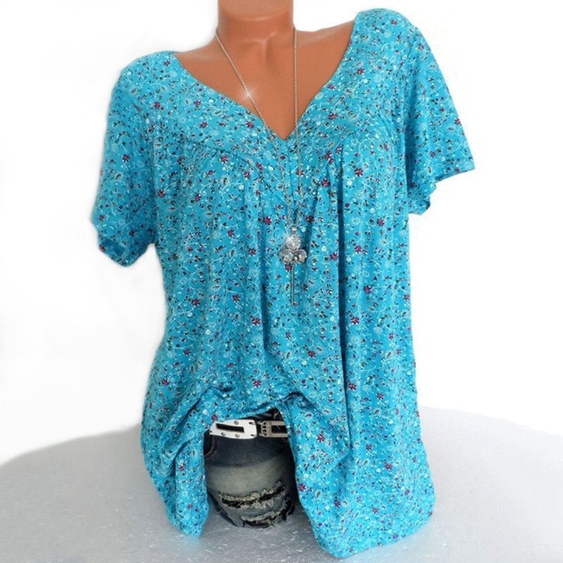 👕 50% REDUCERE ACUM! 🌸 Bluză cu mâneci scurte și imprimeu de primăvară – țesătură ușoară, imprimeuri vibrante și croială casual 👚-3