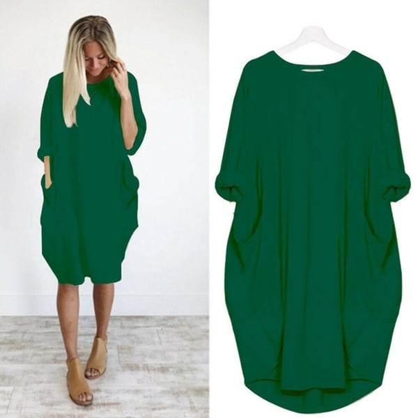 Vânzare fierbinte💝 Rochie casual cu mâneci lungi și buzunare largi pentru femei-8