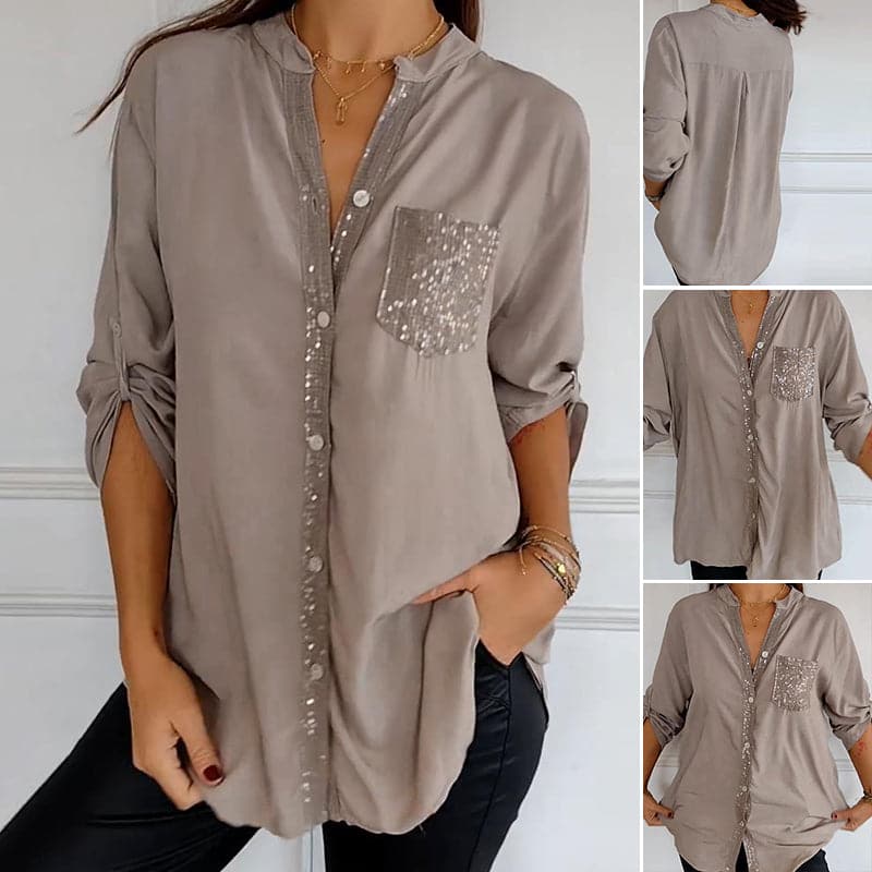🔥Tricou de patchwork ocazional cu paiete-2