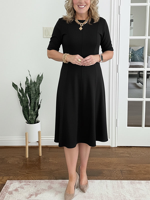 🔥 rochie elegantă cu decolteu rotund și dungi verticale-3