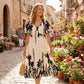 🌹🦋 Size (S-5XL)| Croială A (Ascunde Talia) | Rochie Midi Elegantă cu Decolteu în V și Imprimă Botanic Plus|✨-1
